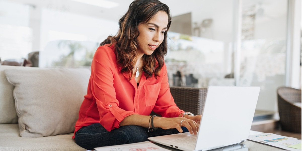 woman working from home on laptop