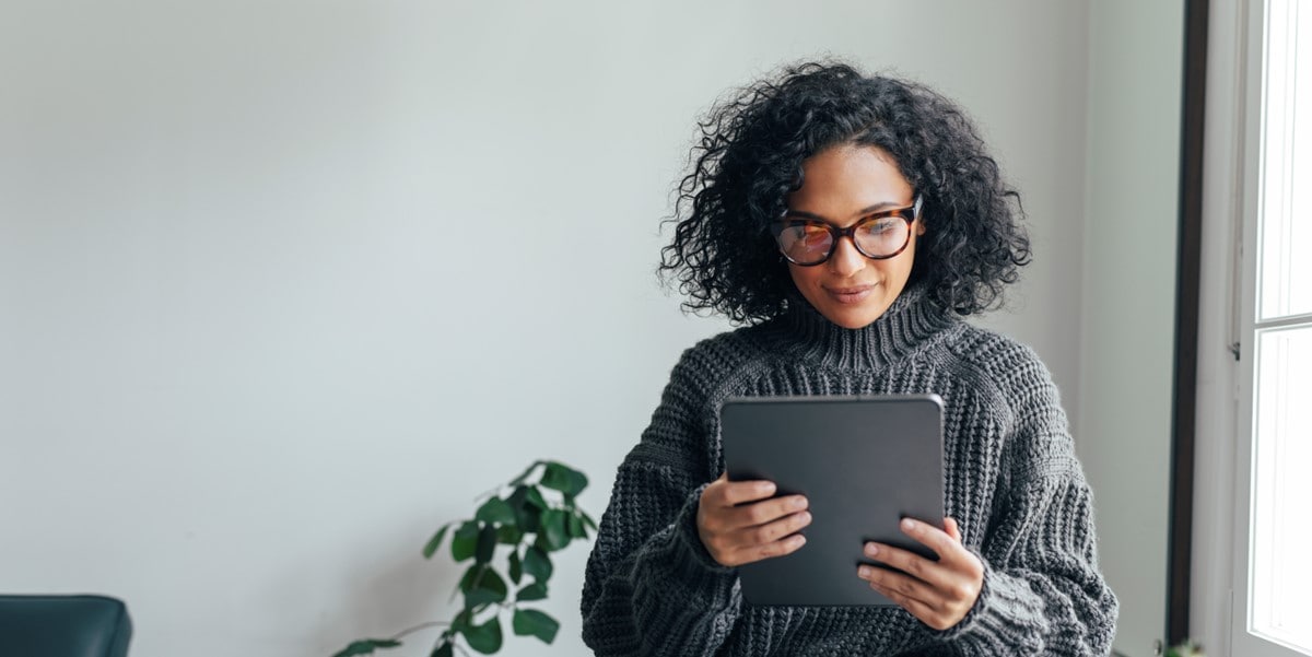 woman reading in office